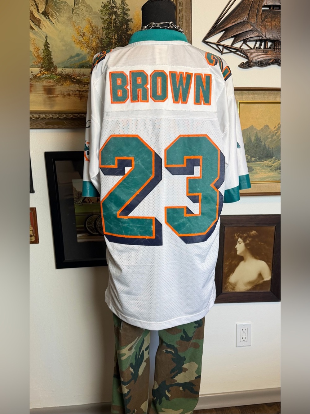 Original Vintage 1990s Reebok Miami Dolphins #23 Ronnie Brown NFL Away Jersey